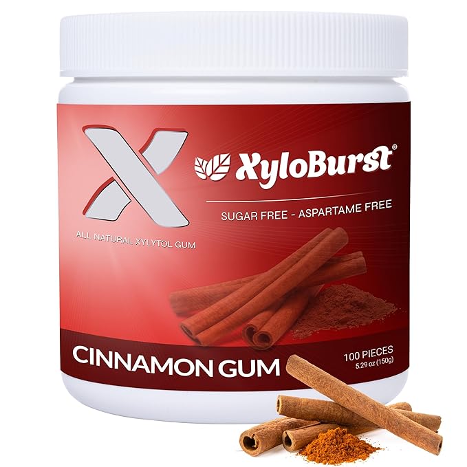 XyloBurst Gum | Xylitol Chewing Gum | Sugar Free, Gluten Free, Keto Friendly | Aspartame Free Gum For Oral Health | Cinnamon | 100-Count Jar