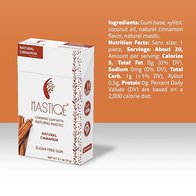 Mastiqe Sugar Free Hard Chewing Gum with Natural Mastic (Cinnamon, 20 Count)