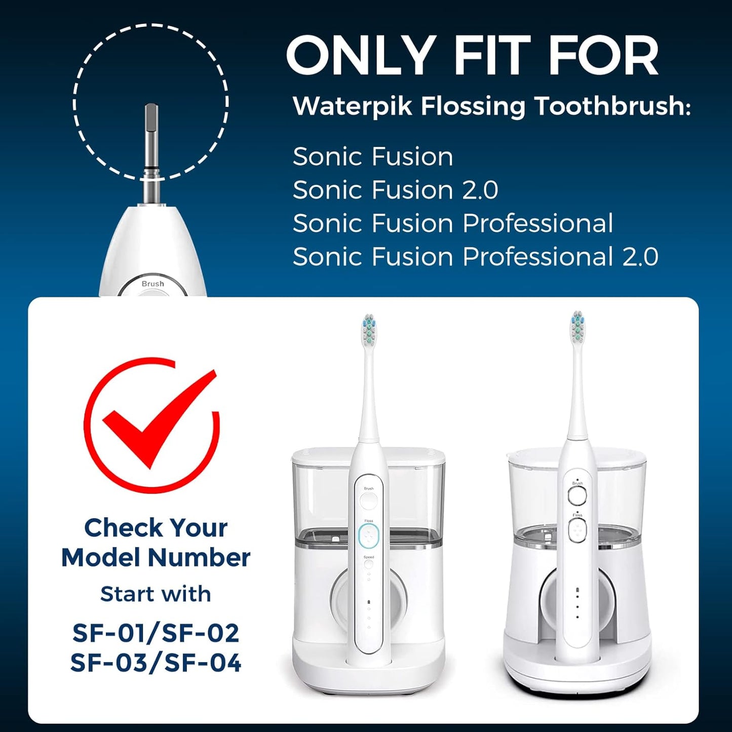 6 Pack Toothbrush Replacement Heads Compatible with WaterPik Sonic Fusion 2.0, FitMount Flossing Brush Head Fit for Water-Pic SF-01W SF-02W and 2.0 SF-03 SF-04