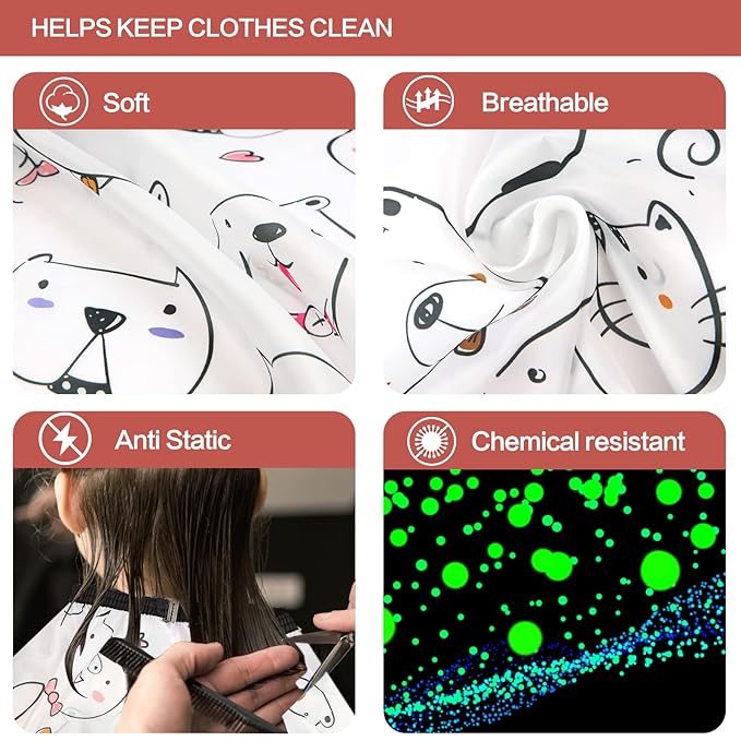 Kids Barber Cape with Neck Duster Brush, Professional Salon Hair Cutting Cape with Adjustable Snap Closure(Cartoon Cat)