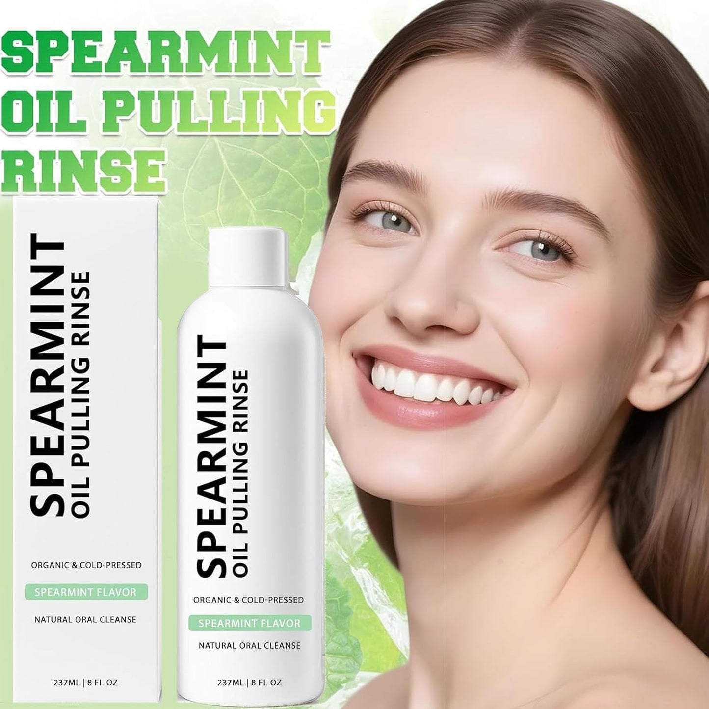Spearmint Oil Pulling Rinse, Cold-Pressed Coconut Mouthwash for Teeth Whitening, Peppermint Oil for Teeth and Gums (1)