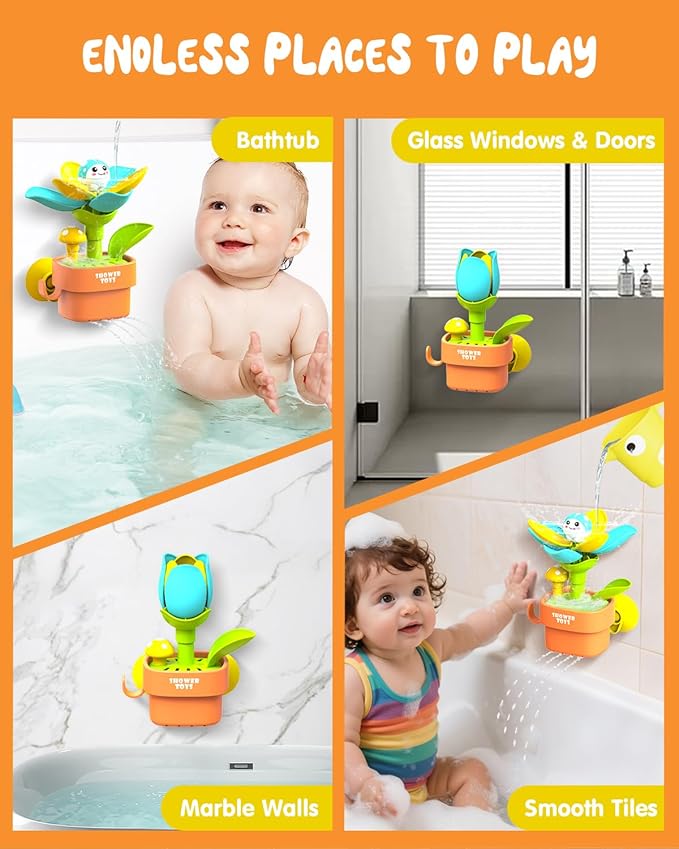 Bath Toys for Kids Ages 1-3: Flower Set with Watering Cup, Toddler Interactive Bath Toys with Strong Suction Cup, Attach to Any Tub or Shower Fun for Bath Time - Great for Boys, Girls Shower Gifts