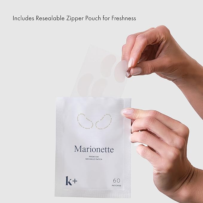 KPLUS K+ Wrinkle Patches for Marionette, Smile Lines with Hyaluronic Acid, Adenosine and Peptides - Korean Overnight Mindful-Aging Facial Stickers (60 Count)
