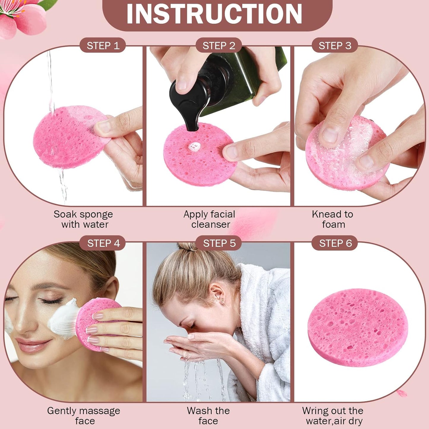 300 Count Compressed Facial Sponges Natural Face Sponges for Cleansing Disposable Facial Exfoliating Pads for Estheticians(Pink)
