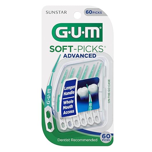 GUM Soft-Picks Advanced, Easy to Use Dental Picks for Teeth Cleaning and Gum Health, Disposable Interdental Brushes with Convenient Carry Case, Dentist Recommended Dental Picks, 60ct (3pk)