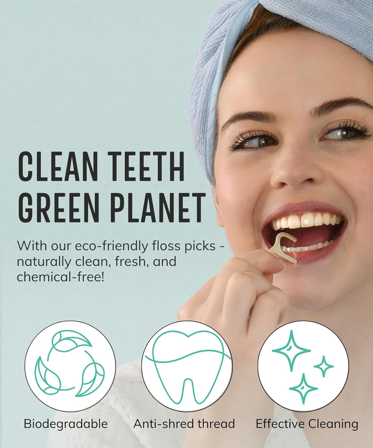 Floss Picks Biodegradable (200pcs) - Plant Based Dental Floss Picks, Natural Flossers for Adults & Kids, Nontoxic Vegan Tooth Pick Flossers & Eco Floss Sticks - Double Thread Mint