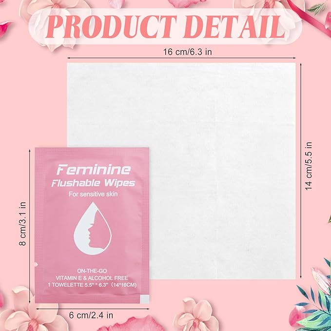 100 Feminine Wipes Flushable Travel Individually Wrapped,Travel Wipes for Women,Feminine Care Wet Wipes Travel Size Vaginal Wipes for Adult, Girl and Homeless
