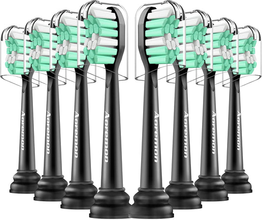 Aoremon Replacement Heads for Sonicare - Replacement Brush Heads Compatible with Philips Sonicare Snap-on Electric Toothbrush (Black),8 Pcs