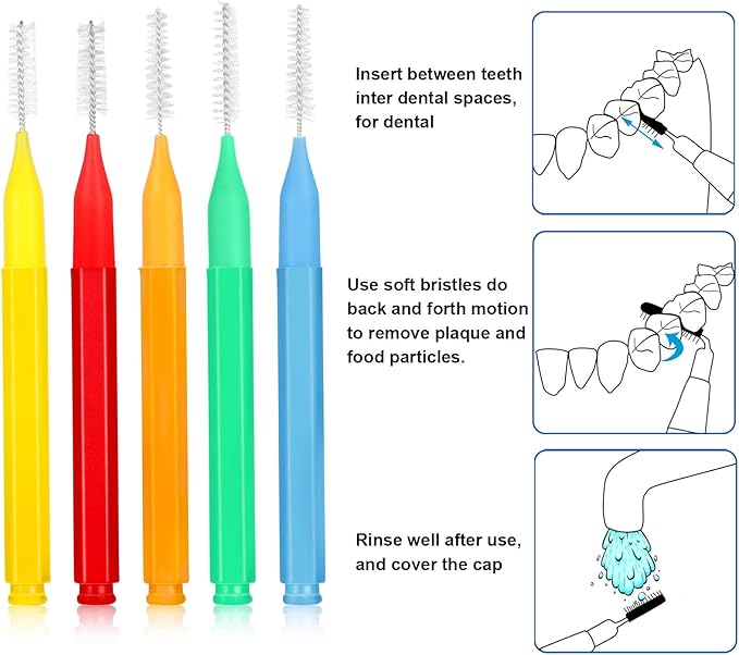 Patelai 100 Pieces Braces Brush for Cleaner Interdental Brush Toothpick Dental Tooth Flossing Head Oral Dental Hygiene Flosser Toothpick Cleaners Tooth Cleaning Tool(Delicate Colors,Plenty Sizes)