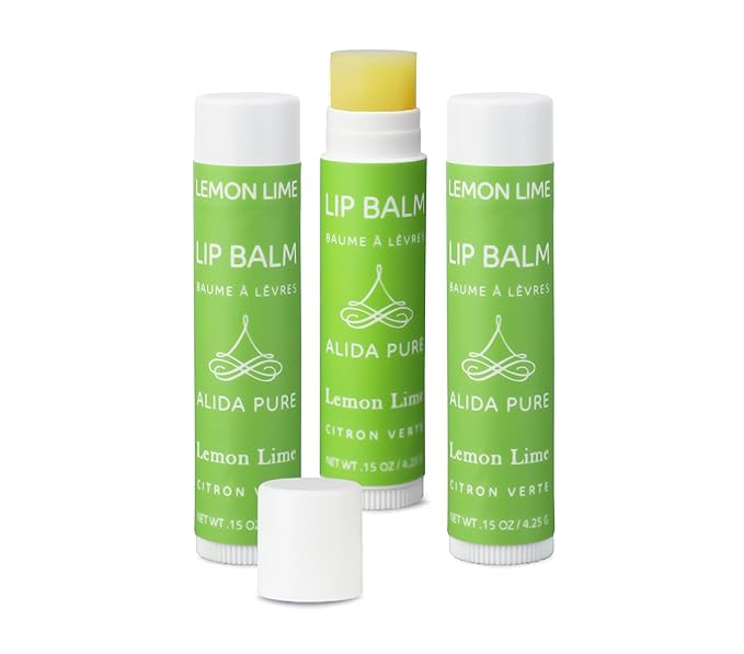 Lemon Lime Lip Balm Collection, Vegan Set, Bees Wax Free, Organic Jojoba and Avocado Oil, Vitamin E, Moisturizer For Dry Cracked Lips, 3 Tubes of Lip Balm per Set