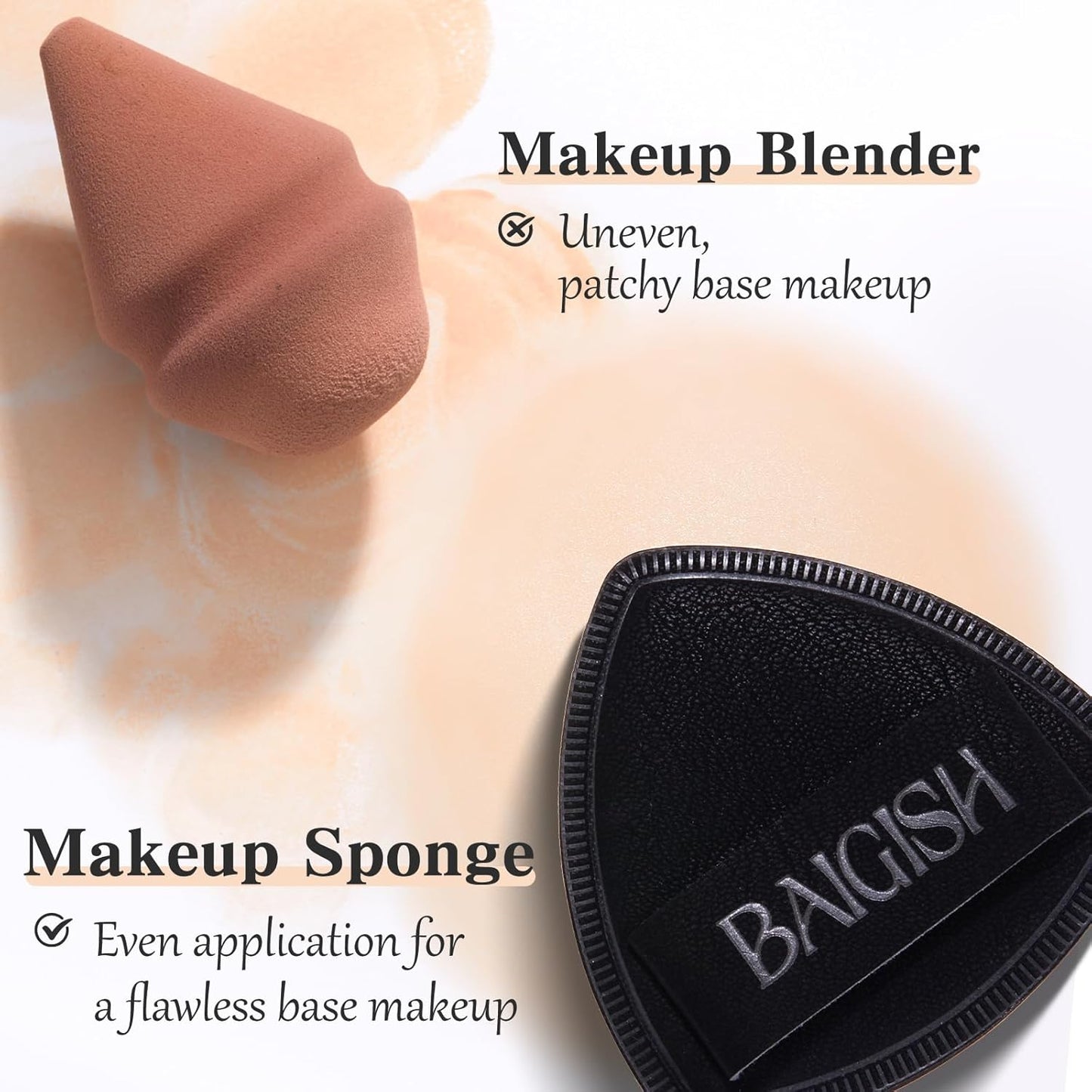 Makeup Sponge 1 Powder Puff +1 Smooth Foundation Brush for Liquid, Cream and Makeup,Super Soft, Makeup Blender, Latex Free Seamless Flawless Soft Setting Couple Set