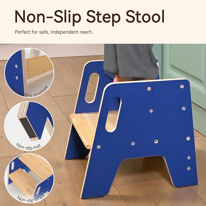 Wingyz Toddler Step Stool with Handles, Wooden Step stools for Kids, Durable 3-Level Height Adjustable Stepstool for Bathroom Sink, Kitchen, Bedroom,Potty Training