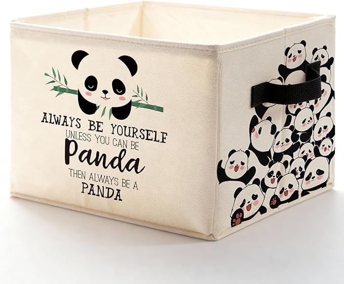 Inspirational Cute Panda Storage Bins Box, Toybox for Girls Boys, Always Be Yourself Panda Foldable Baskets Organizer with Handles for Bedroom Bathroom Kids Room Clothes Toys Books
