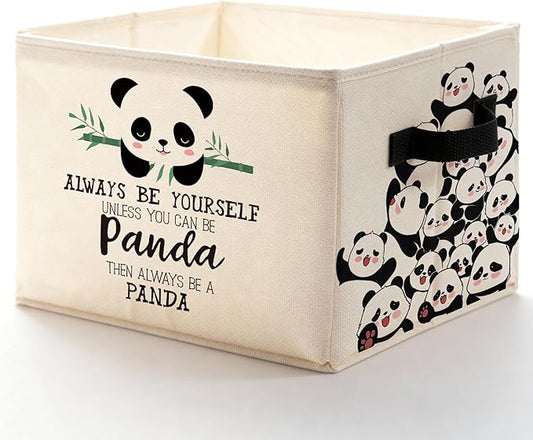Inspirational Cute Panda Storage Bins Box, Toybox for Girls Boys, Always Be Yourself Panda Foldable Baskets Organizer with Handles for Bedroom Bathroom Kids Room Clothes Toys Books
