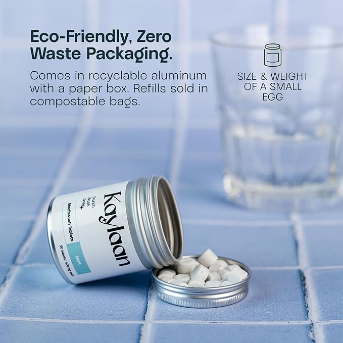 Mouthwash Tablets - Mint | Fluoride-Free, Alcohol-Free, Fresh Breath & Oral Care with Plastic-Free, Travel-Friendly, TSA Approved Packaging | 90 Count, Made in USA