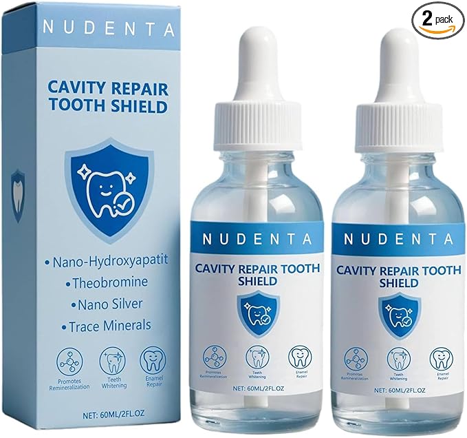 Nudenta Odontic Repair, Cavity Healing Tooth Armor Liquid, Nano Hydroxyapatite Remineralization Complex for Cavity Repair, Teeth Whitening with Remineralization Drops, Enamel Strengthening - 60ml