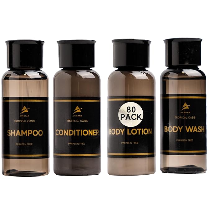 80 Piece Set Hotel Guest Soaps for Bathroom, Travel Size Bulk Toiletries Set, Supplies for Guests, 20 Pack w/ 20 Shampoo 20 Conditioner 20 Body Wash 20 Lotion