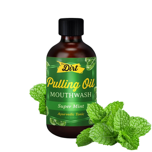 THE DIRT Oil Pulling Mouthwash - Gluten Free - Removes Plaque, Tartar, Bad Breath & Whitens Teeth (Super Mint, 4 Ounce)