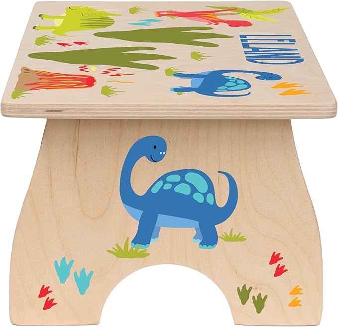 Dinosaur Step Stool for Toddlers- BloomOwl Personalized Wood Kids Step Stool with Name for Kitchen Sink, Bathroom, Potty Training, Toilet, Kitchen Sink- Sturdy and Safe- Made in USA (Dinosaur)