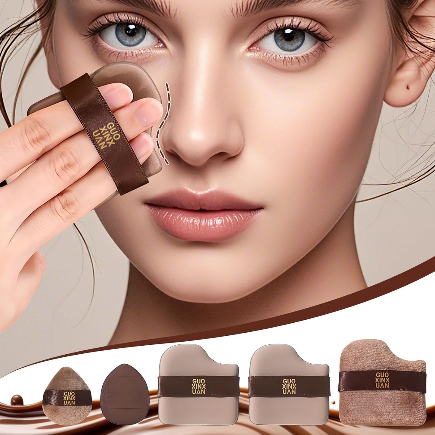 Guoxiaoniu Chocolate Color Quick Makeup Foundation Puff Set, Guoxiaoniu Makeup Puff, 1 Box Of 6 Pcs, Foundation Sponge Puff Cushion Puff Mini Powder Puff Collection 2set（12 puffs）