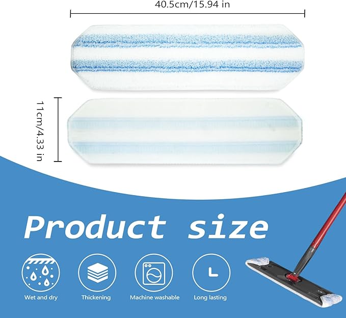 8 Pack Replacement Pads for O-Cedar H2prO Flat Mop System, Microfiber Flat Pads for O Cedar H2prO Flat Mop, Machine Washable/ Reusable, Powerful Stain Removal, for Hardwood, Tile, Marble, Baseboards.