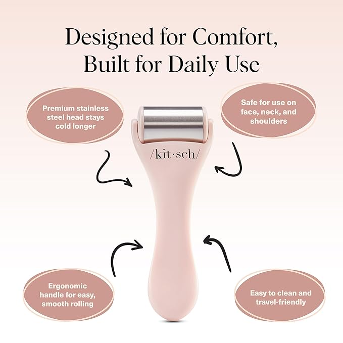 Kitsch Ice Roller for Face – Stainless Steel Face Ice Roller to Reduce Puffiness, Redness & Headaches – Cooling Facial Roller for Skin Care, Irritation Relief & Spa-Like Experience at Home - Pink