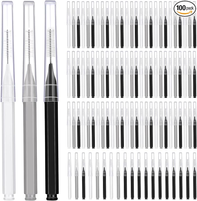Patelai 100 Pieces Braces Brush for Cleaner Interdental Brush Toothpick Dental Tooth Flossing Head Oral Dental Hygiene Flosser Toothpick Cleaners Tooth Cleaning Tool (Black, White, Gray)
