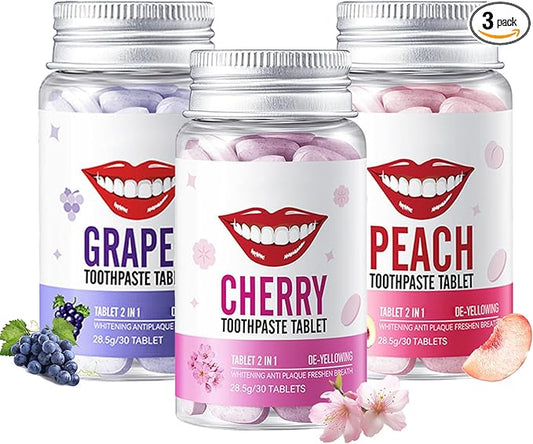 3Pcs Solid Toothpaste Tablets Kit,Deep Cleaning Colour Corrector,Chewable Toothpaste Tablets for Sensitive Teeth,Travel Size Tooth Care Products Kit for All People A
