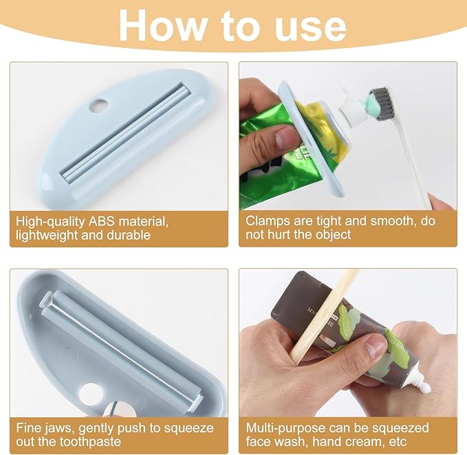 4PCS Toothpaste Squeezer,Toothpaste Dispenser,Plastic Toothpaste Tube Squeezer,Hanging Tooth Paste Clips Roller Squeezer Holder,Suitable for Toothpaste Cream Cosmetics and Paint(Colorful)