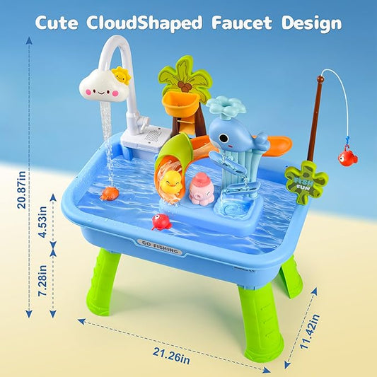 2026 Upgraded Toddler Sand Water Table Toy with Electric Water Pump, Kids Sand Water with Faucet/Play Food Accessories/Fishing Toy, Kitchen Play Sink Toys for Girl Boy Age 3+ (Blue)