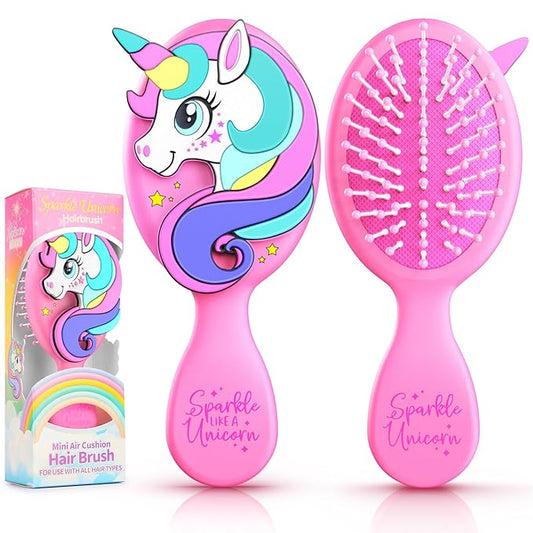 Toddler Hair Brush – Pink Mini Air Cushion Brush for Kids, Little Girls & Princesses – Gentle Detangling Comb for Wet & Dry Hair, Unicorn Hairbrush for Girls, Travel-Friendly