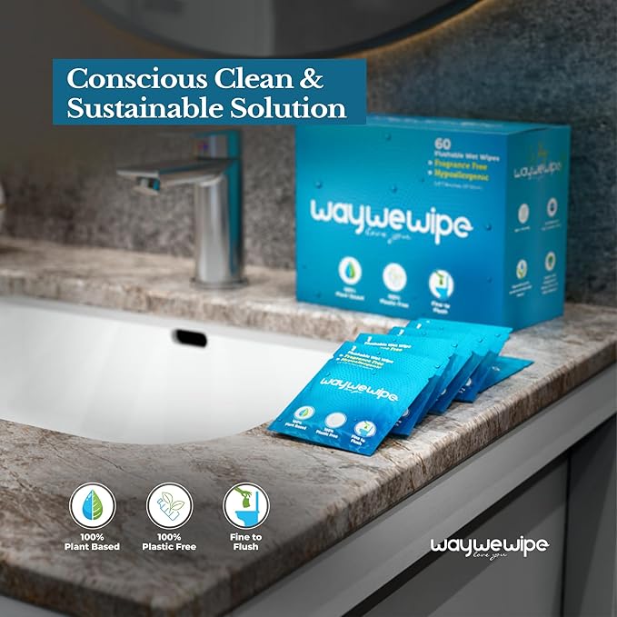 On-The-Go Flushable Wet Wipes, 60 Count XL Individually Wrapped Adult Wipes, Hypoallergenic 100% Plant Based Septic Safe, Travel Size Cleansing Cloth for Men & Women, Fragrance Free (60 Ct)