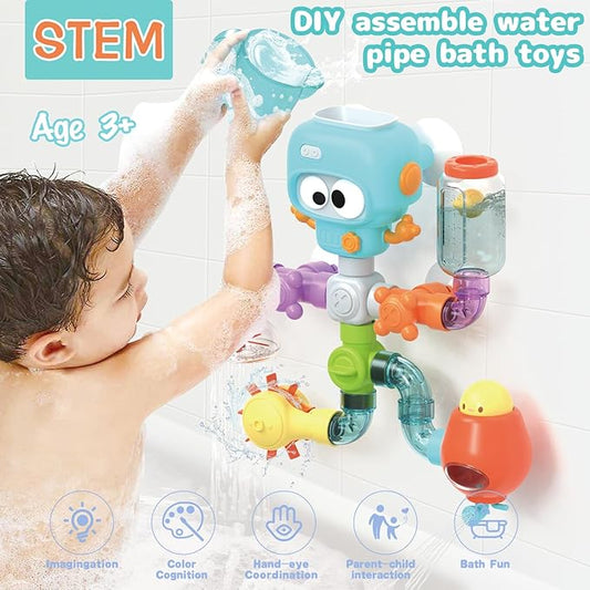 Bath Toys for Kids Ages 3-8, STEM 21 Pack | DIY Water Pipe Assembly Kit with Storage Bag | Educational Bath Toys for Toddler 3-5 |Toddler Bath Toy with Interactive Features for Cognitive Development
