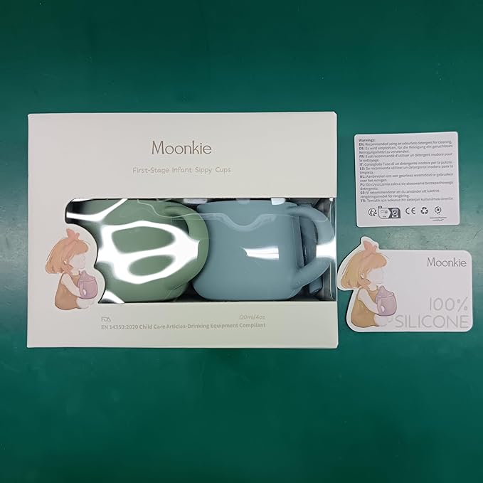 Moonkie Silicone Baby Sippy Cups | 3 Stages Training Cup Straw Cup for Infants Toddlers and Kid | 4 oz 2Pack