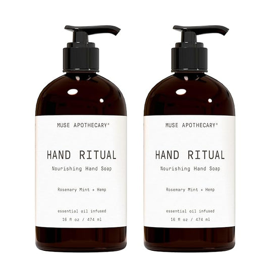 Muse Apothecary Hand Ritual - Aromatic and Nourishing Hand Soap, Infused with Natural Aromatherapy Essential Oils - USDA Certified Biobased - 16 oz, Rosemary Mint + Hemp, 2 Pack
