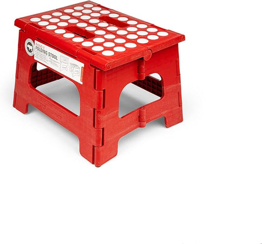 Kikkerland Rhino Foldable Step Stool – Holds Adults up to 300 Lbs, Best for Kitchen & Bathroom – Collapsible, Portable, Lightweight Stepping Stool with Sturdy, Non-Slip Design – Red, 8”