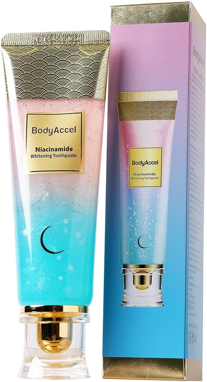 BodyAccel Intensive Radiant Niacinamide Toothpaste – Deep Clean Stain Removal, Brighten Teeth & Reduce Yellowing, Fluoride-Free, Enamel-Safe, Improves Gum Health, 1 Pack