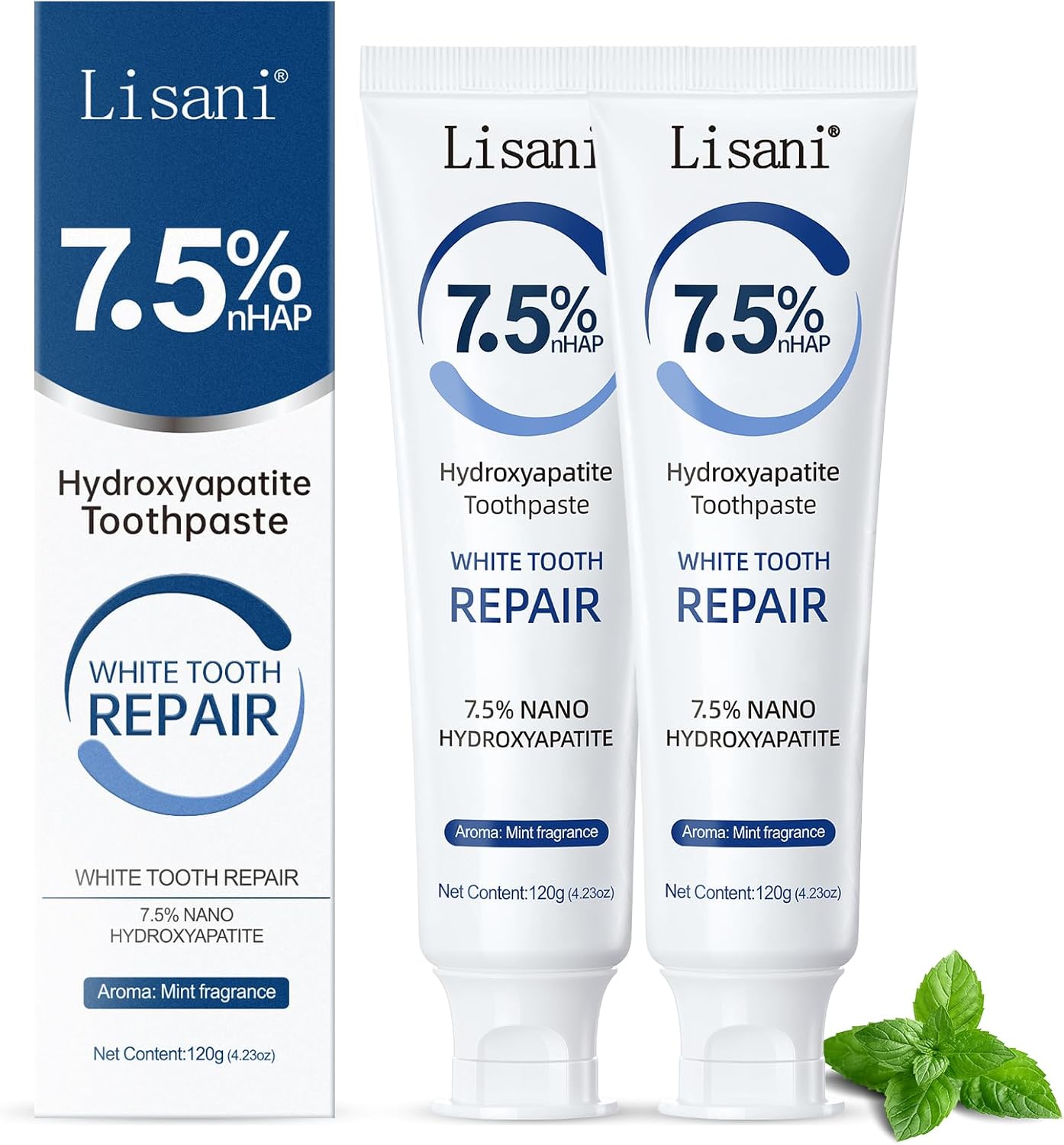 Set 2-Pack Hydroxyapatite Toothpaste for Teeth Remineralization, Enamel Repair, Sensitivity Relief & Whitening Fluoride-Free, Deep Cleaning Care, Fresh Breath