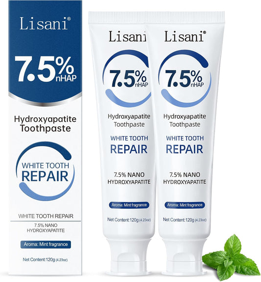 Set 2-Pack Hydroxyapatite Toothpaste for Teeth Remineralization, Enamel Repair, Sensitivity Relief & Whitening Fluoride-Free, Deep Cleaning Care, Fresh Breath