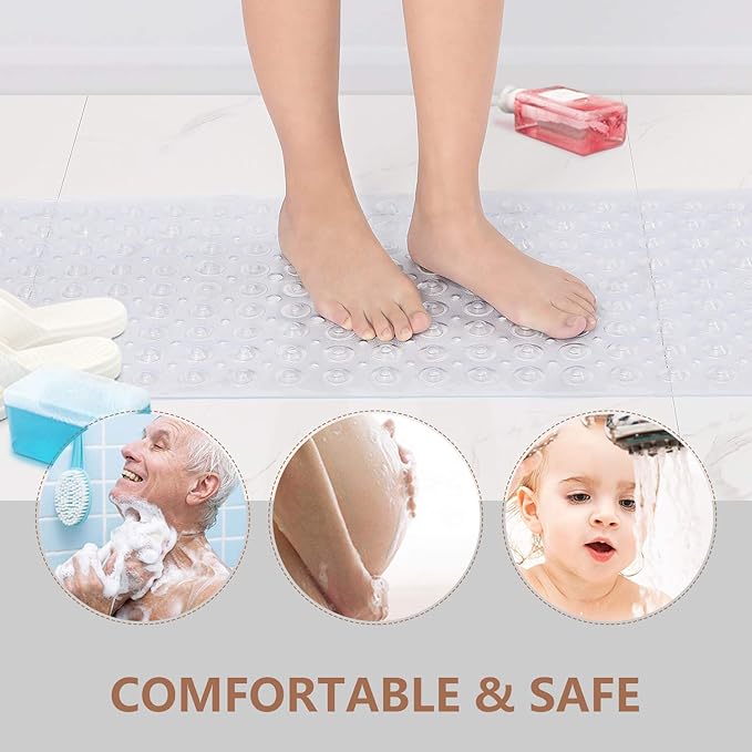 Upgrade Baby Bath Mat Non Slip Extra Long Bathtub Mat for Kids 40 X 16 Inch - Eco Friendly Bath Tub Mat with 200 Big Suction Cups,Machine Washable Shower Mat,Clear