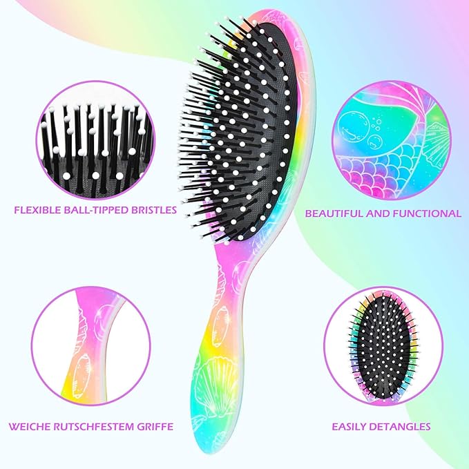 Kids Hair Brush Girls, Toddler Wet Dry Detangling Hair Brush for Curly Thick Hair Pain-Free Comb Girls Kids Women Unicorn Mermaid