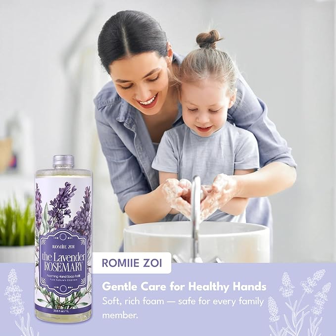 ROMIIE ZOI Foaming Hand Soap Refill Gift Set-3 Pack with Dispenser, Cruelty-Free and Biodegradable Formula, Moisturizing with Essential Oil for Sensitive Skin,Lavender Rosemary Scent,(33.8 Fl Oz x 3)