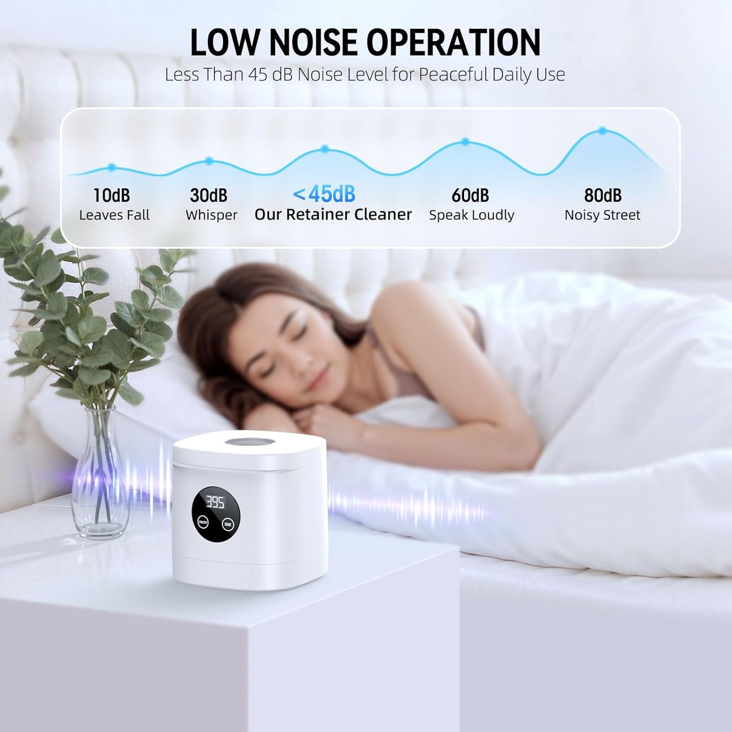 TEBAL Ultrasonic Retainer Cleaner Machine, 52kHz Ultrasonic Denture Cleaner for Night Guards, Braces, Toothbrush Heads, Jewelry and More, Ultrasonic Cleaner for Retainers with 250ML Capacity, White