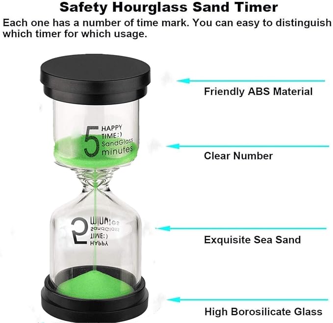 SuLiao 5 Minute Hourglass: Green Sand Clcok Timer, Colorful Sand Watch 5 Min, Plastic Reloj De Arena 5 Minutos, Large Hour Glass Sandglass for Toddler, Kitchen, Games, Classroom, Decor