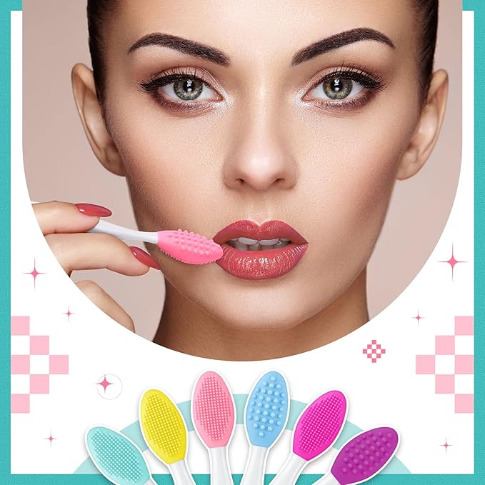 100 Pieces Lip Scrub Brushes Double Sided Silicone Exfoliating Lip Brush with Container Soft Silicone Face Lips Cleaning Tool Scrubber for Plump Smoother Appearance Multi Colored