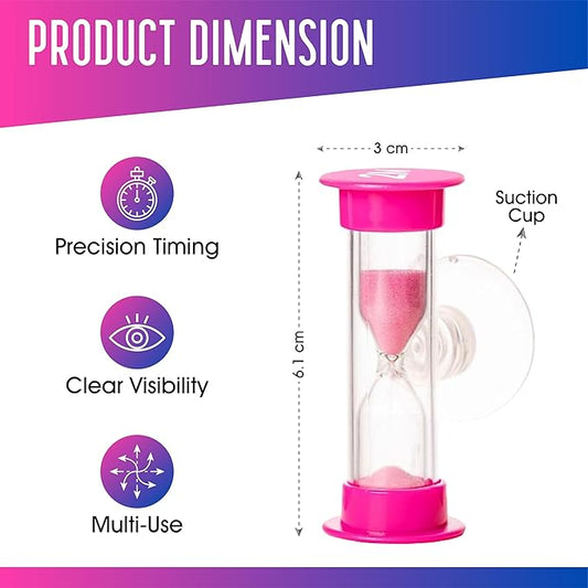 TecaherFav 2-Minute Hourglass Sand Timers with Suction Cup - Set of 2 Unbreakable Plastic Sand Clock Timer for Kids, Classroom, Games, Toothbrushing (Pink & Blue)