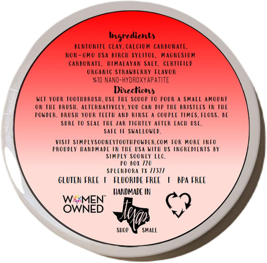 Simply Sooney Remineralizing Vegan Mineral Toothpaste Powder I Strawberry Nano-hydroxyapatite Formula for Kids and Adults I Natural Whitening I Stronger Teeth 1.5oz (1.5 oz jar)