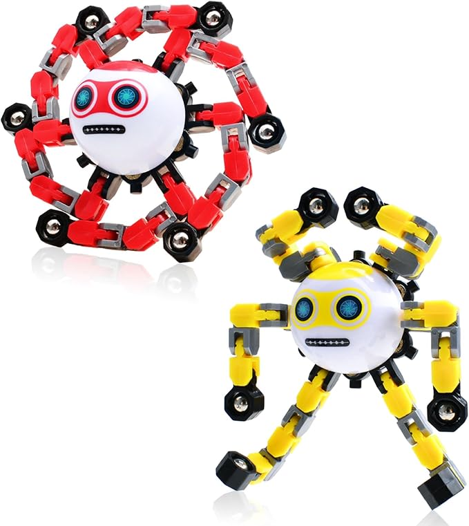 2 PCS Transformable Fidget Spinners Toys for Kids and Adults Stress Relief Sensory Toy for Teens Boys Autism Cool Fingertip Gyros Boy Girl Travel Party Favors Birthdays Gifts Stocking Stuffer