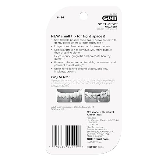 GUM Soft-Picks Advanced- Tight, Easy to Use Dental Picks for Teeth Cleaning and Gum Health, Disposable Interdental Brushes with Convenient Carry Case, Dentist Recommended Dental Picks, 60ct(3pk)