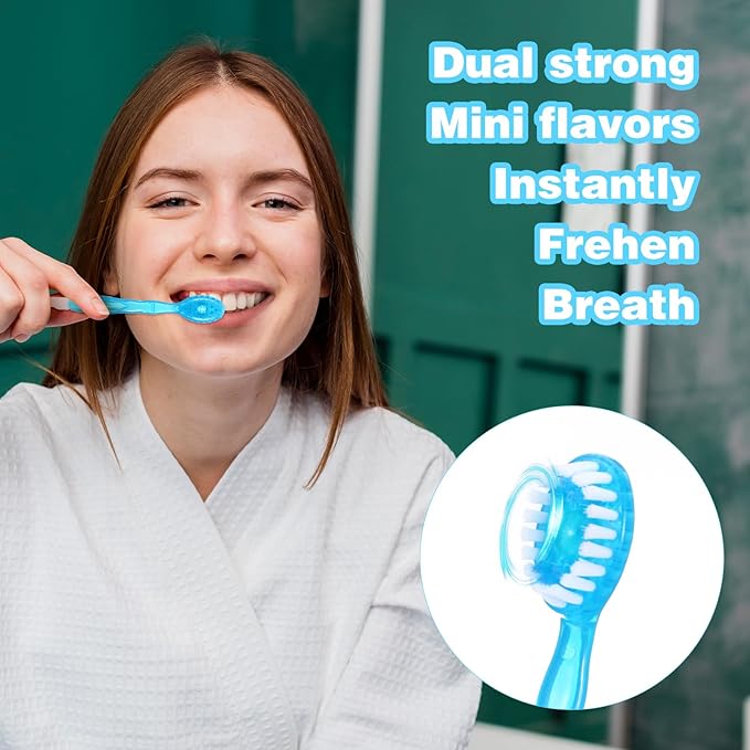 60 Pack Mini Toothbrushes with Toothpaste, Individually Packaged Disposable Travel toothbrushes with Tongue Scrapers, Removable Floss and Pick for Work, Travel